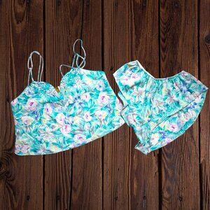 Vintage Victorias Secret Gold Label Satin Floral Cami Tap Pant Set 90s M